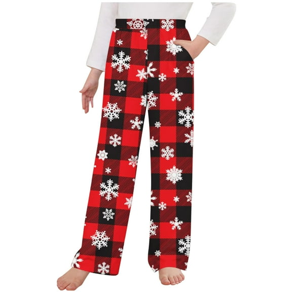 ZyeKqe Christmas Pants for Women High Waisted Lounge Pants Straight Wide Leg Casual Comfy Pajamas Pants Loungewear