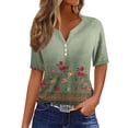 thumbnail image 1 of Camiseta de mujer Camiseta con estampado de botones Manga corta Diario Fin de semana Moda Básica Cuello en V Top regular Verde / M, 1 of 5