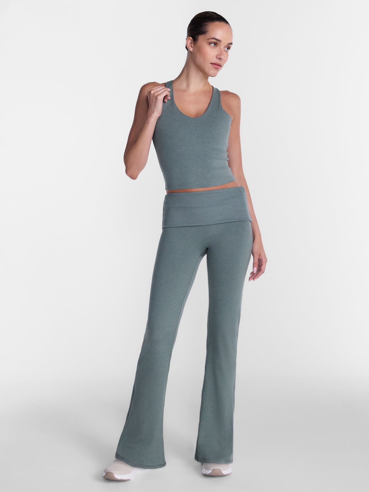 Athletic Works Women's ButterCore Flare Leggings with Fold Over Waist, 31" Inseam, Sizes XS-XXL