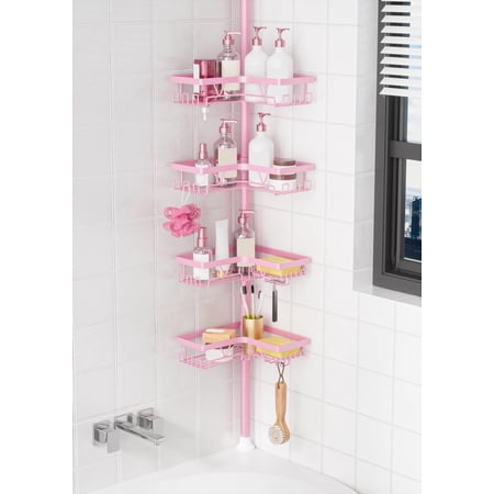 Shower Tension Pole 4-tier Rustproof Adjustable Corner Bathroom Organizer For Renters 25-114.2 Inch No Drill Space-saving Storage Rack Pink Shower Tension Pole 4-tier Rustproof Adjustable Corner Bathroom Organizer For Renters 25-114.2 Inch No Drill Space-saving Storage Rack Pink