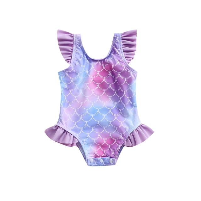 Traje de baño Aimaopao con volantes de una pieza, diseño de sirena, color morado, 0-6 m