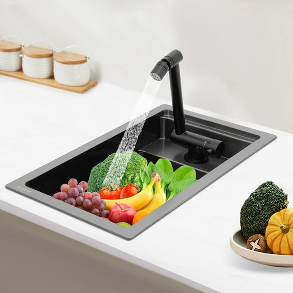 Miumaeov 10" Drop-in Kitchen Sink Stainless Steel Single Bowl Bar Sink with Foldable Faucet and Lid for Homes Restaurants 16.9x9.8x8.7in