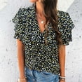 thumbnail image 4 of Otvok Summer Tunic Tops Women Tank Floral Printed Ruffle Sleeve V-Neck Casual Polyester Blouse, 4 of 6
