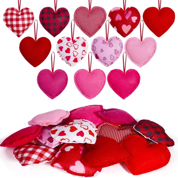 LAMIRO 12 Pieces Valentine's Day Felt Heart Ornaments for Tree 4 Inch Valentines Heart Hanging Decorations Small Red Heart Ornaments Felt Heart Hanging Decoration for Valentine's Day Wedding Decor