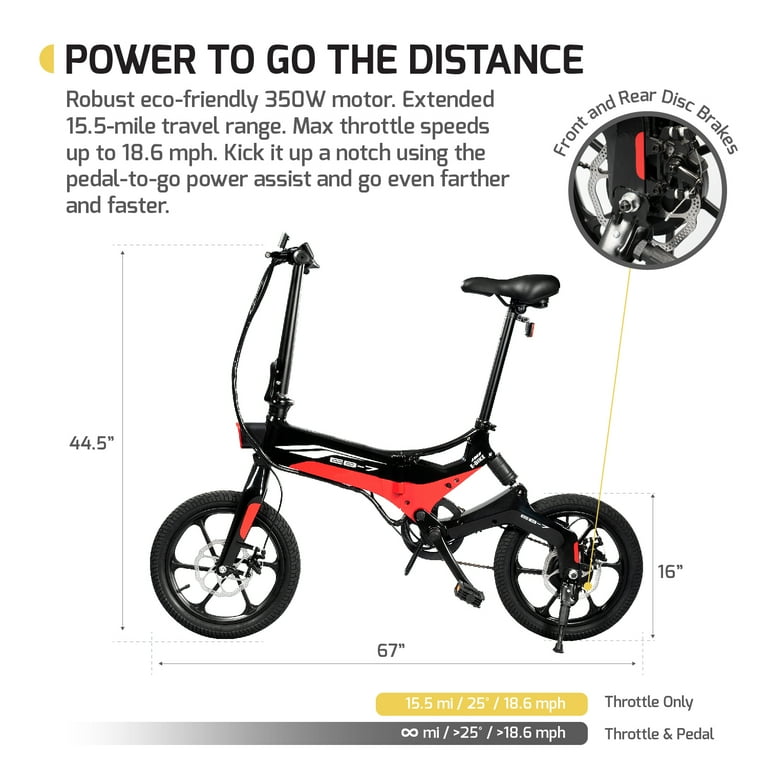 SWAGTRON EB7 Long Range Folding Electric Bike 16 Inch Wheels Swappable Battery with Keylock Rear Suspension