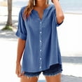thumbnail image 2 of VISALY Linen Shirts for Women Dressy Casual Short Sleeve V Neck Tunic Tops Loose Beach Blouses Tall Shirts Casual Summer Tops Modest Blouses Comfortable Blouses for Women Dressy Casual Blue M, 2 of 9