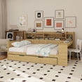 thumbnail image 4 of Wooden Full Size Daybed with Storage Shelves, Multi-functional Bed with Twin Size Trundle Bed and Study Desk, Natural, 4 of 13