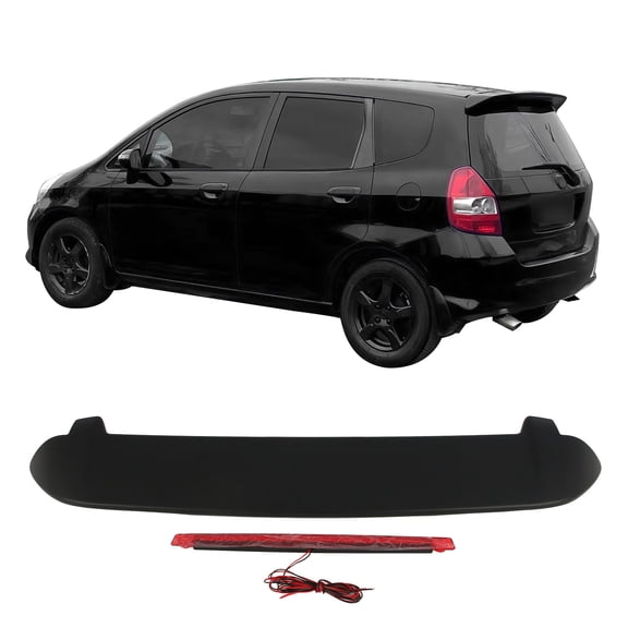 Ikon Motorsports Rear Window Roof Spoiler w/ LED Light for 2006-2008 Honda Fit, Matte Black ABS Roofline Windshield Visor Spoiler Wing
