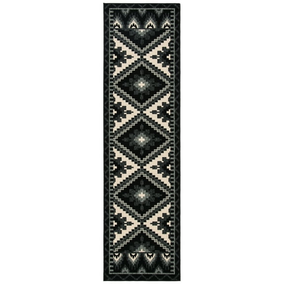 SAFAVIEH Veranda Johann Geometric Indoor/Outdoor Runner Rug, Black/Beige, 2'3" x 6'7"