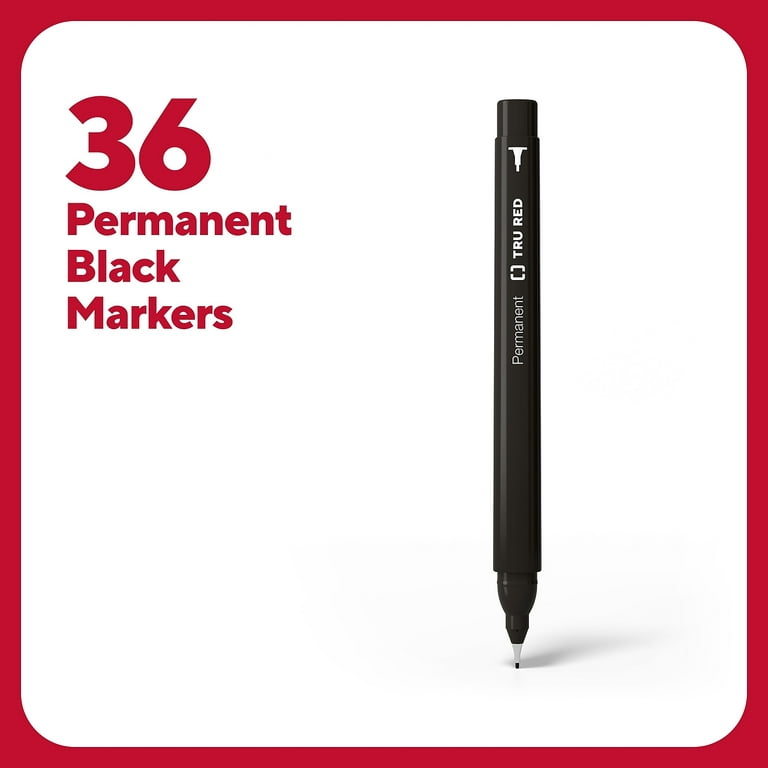 TRU RED Pen Permanent Markers Ultra Fine Tip Blk 36/Pack TR54546 