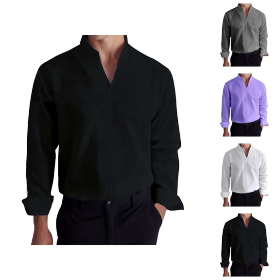 Mens Dress Shirts Long Sleeve Stand Collar Business Casual Formal Work Shirts Plain Dressy Shirt Tops