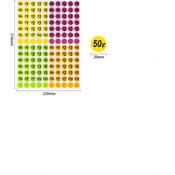 10 Sheets Sale Stickers Mixed Color 316x220mm Yard Sale Price Stickers Round Price Stickers Garage Sale