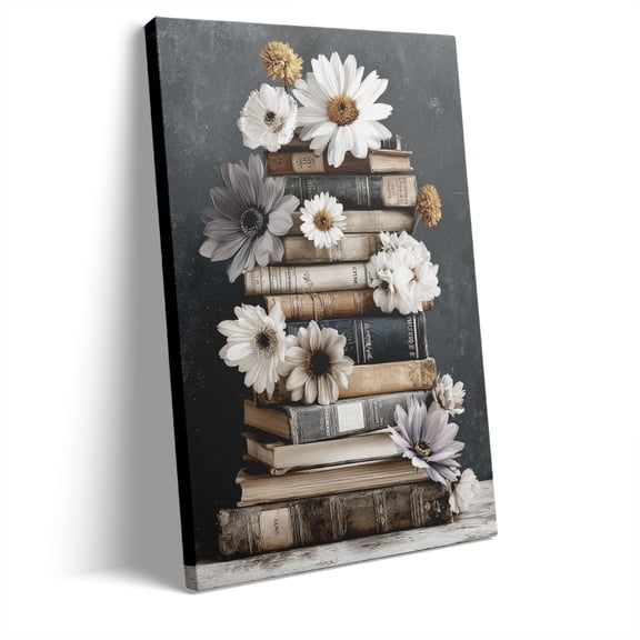 Topbout Art Vintage Book Daisy Floral Rustic Modern Canvas Wall Art Gallery Wrapped for Office Reading