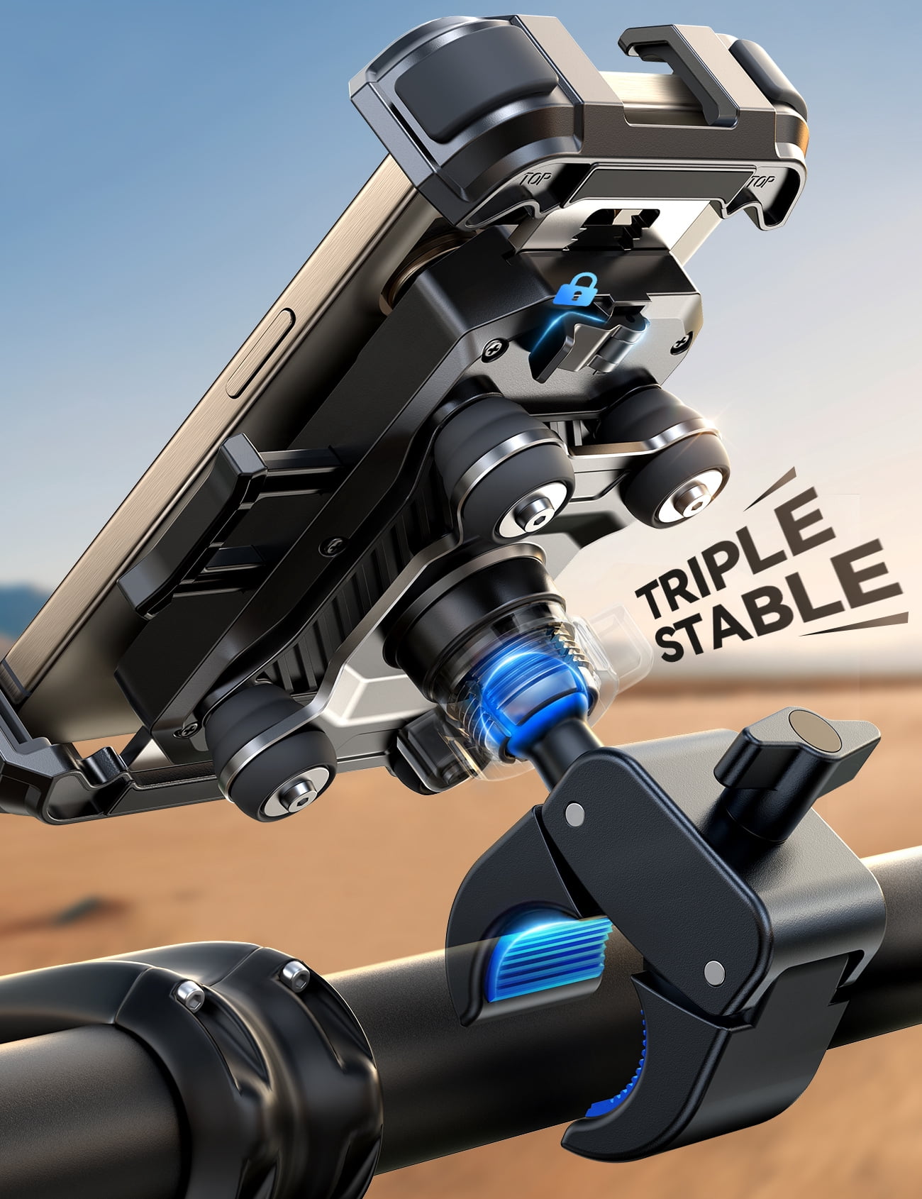 JOYROOM Motorcycle Phone Mount Bike Phone Holder with Dual Vibration Dampener, 150mph Anti-Shock Auto Lock Handlebar Phone Holder Mount for 4.7"-7" Cell Phones