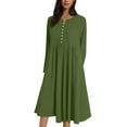 thumbnail image 6 of Plus Size Long Dresses for Spring Ladies Fashion Women Long Sleeve Button V-Neck Dress Solid Dresses Pocket Green S, 6 of 7