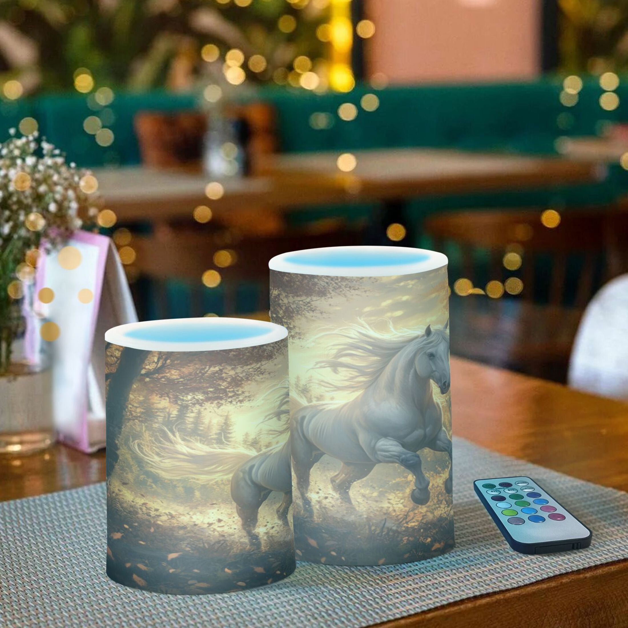 Flameless Candles Lights, Pack of two LED Lights, Dimmable LED Pillar Candles Battery Operated, Flames Remote Control A White Horse