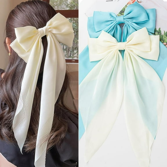 Kiibsot Hair Bows Ribbon Bows for Women, Silky Satin Ribbon Hair Clips, Oversized Long-tail Cute Aesthetic Accessories, Big Hair Bow,Big Bows for Women Girls