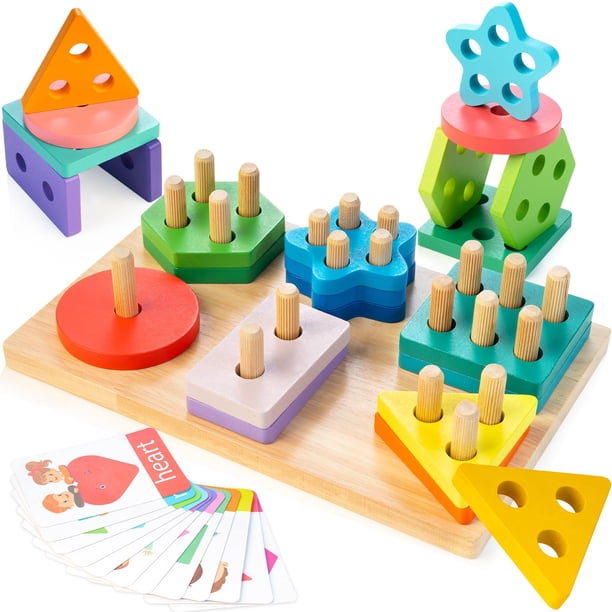 Juguetes de clasificación y apilamiento de madera AMAWOOD Montessori de 1 a 3 años