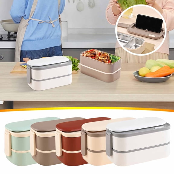 Stainless Steel Bento Box Japanese Style Double Layer Lunch Box with Dividers, Leakproof and Insulated Food Container for Office Workers and Outdoor Lunch