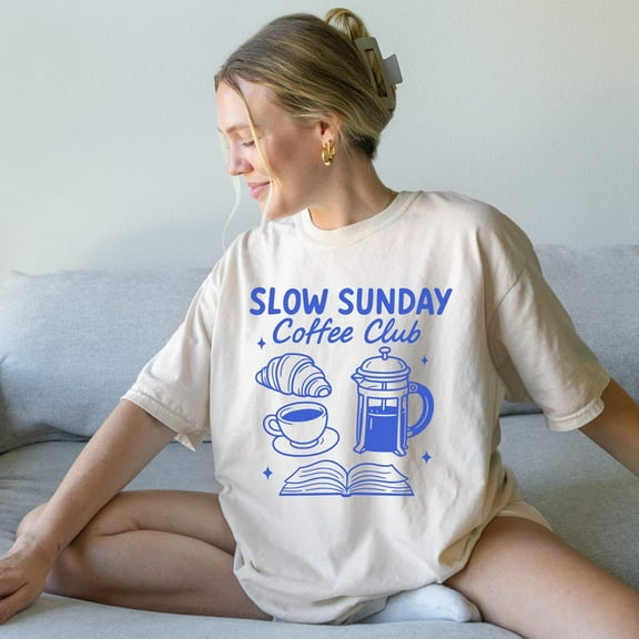 Slow Sunday Coffee Club T-Shirt, Coffee Lover Tee, Cozy Bookish Reading Shirt, Weekend Vibes Shirt, Relaxing Day Top, Books and Brunch Tee