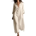 thumbnail image 2 of Guieoi Womens Dresses Fall Plus Size Loose Casual Shirt Dress Relaxed-Fit Long-Sleeve Collared Ankle-Length Dress White S, 2 of 5