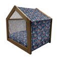 thumbnail image 2 of Anchor Pet House, Nautical Arrangement with Ship Captain Boats Helm and Compass, Outdoor & Indoor Portable Dog Kennel with Pillow and Cover, 5 Sizes, Vermilion Pale Blue, by Ambesonne, 2 of 5