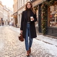 thumbnail image 4 of Minjewel Womens Mid Length Wool Blend Coat Notch Lapel Collar Retro Casual Outerwear for Winter Everyday,Black L, 4 of 7
