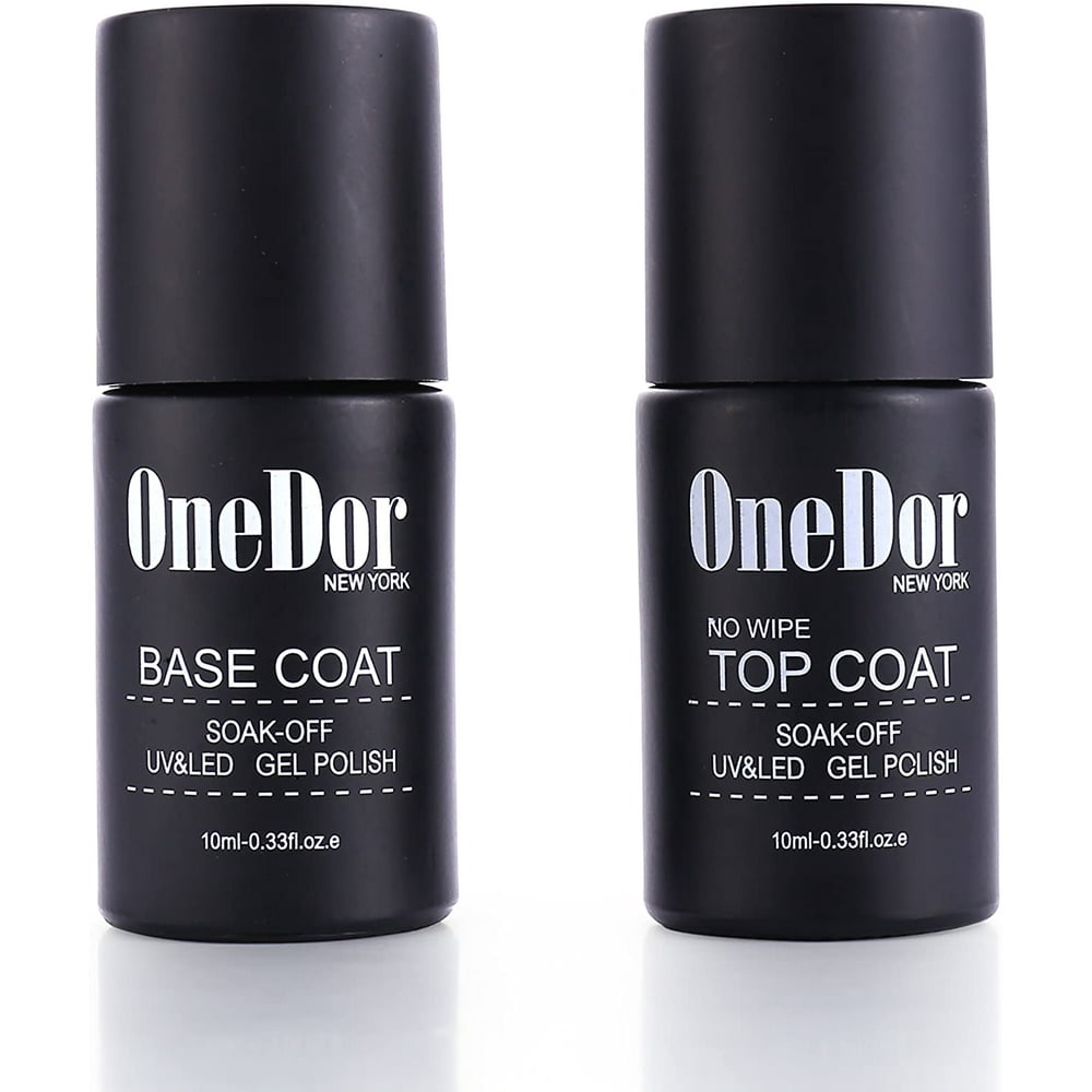 OneDor Gel Top Coat & Base Coat Soak Off Polish Set Kit, UV Led Cured Required (No Wipe Top Coat
