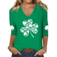 thumbnail image 2 of Arlun Women's St.Patrick's Day T-Shirts Trendy Shamrock 3/4 Sleeve V-Neck Tops Irish Traditional Festival Graphic Tees Casual Stylish Party Spring T Shirt 3-Green L, 2 of 3