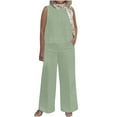 thumbnail image 2 of Teissuly Women's Solid Color Round Neck Short Sleeve Tops And Pants Sets With Pockets, 2 of 6