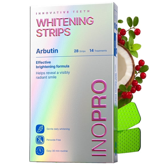 InoPro Teeth Whitening Strips 14 Treatments Kit - Enamel Safe Teeth Whitener, Peroxide-Free, Green White Strips for Teeth Whitening with Arbutin, Coconut Oil, Deep Stains Removal (28 Strips)