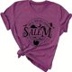 thumbnail image 1 of Halloween SALEM Print T-Shirt, Casual Short Sleeve Top For Spring & Summer, Women's Clothing, 1 of 5