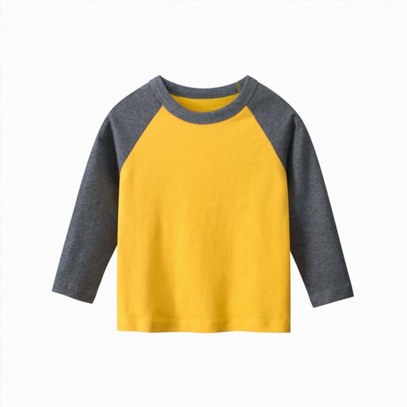 WUANDIXFA Boys T Shirts Casual Long Sleeve Fashion Cotton Kids Fall Clothes Solid Basic Layering Tee Fashion Toddler Boy Shirt,Yellow,1-2 Years