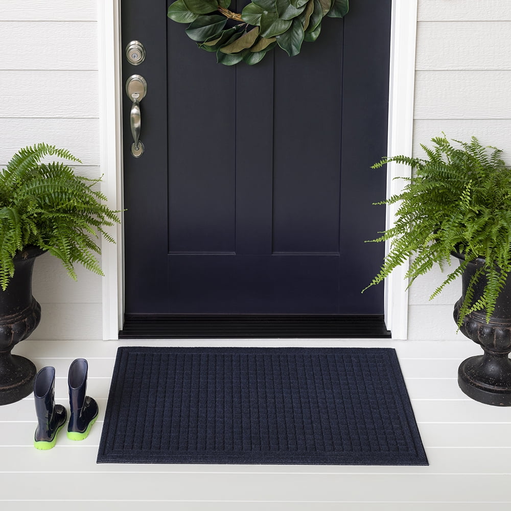 Mohawk Home Waffle Grid Impression Low Pile Non-Slip Indoor/Outdoor Door Mat, Blue, 1' 6" x 2' 6"