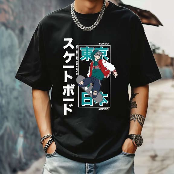 Men's T Shirt Round Neck Patterned Tee Summer New Sports Shirt Vintage Style Gift for Friends XS