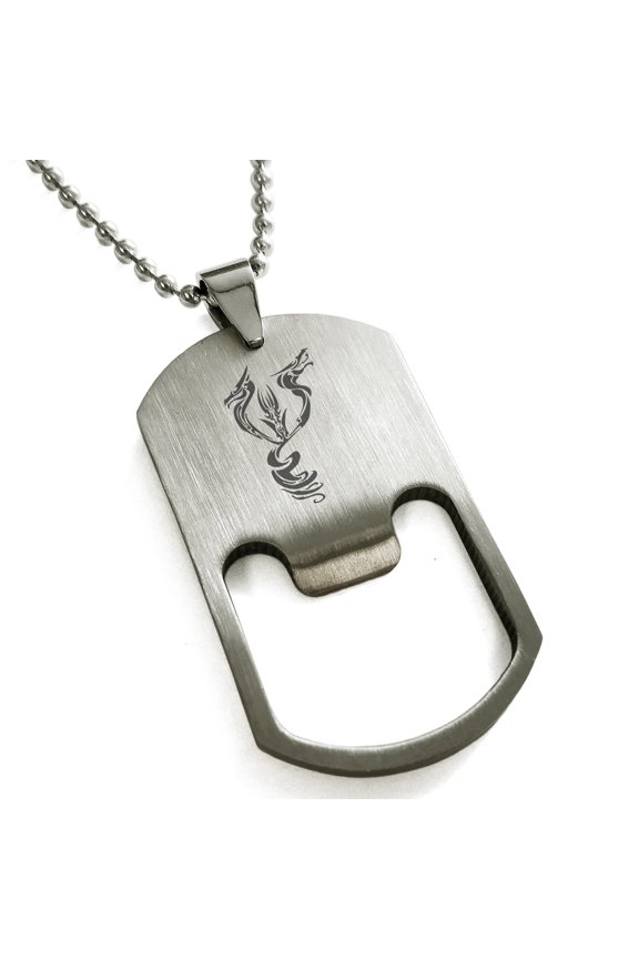 Stainless Steel Menacing Hydra Engraved Bottle Opener Dog Tag Pendant Necklace