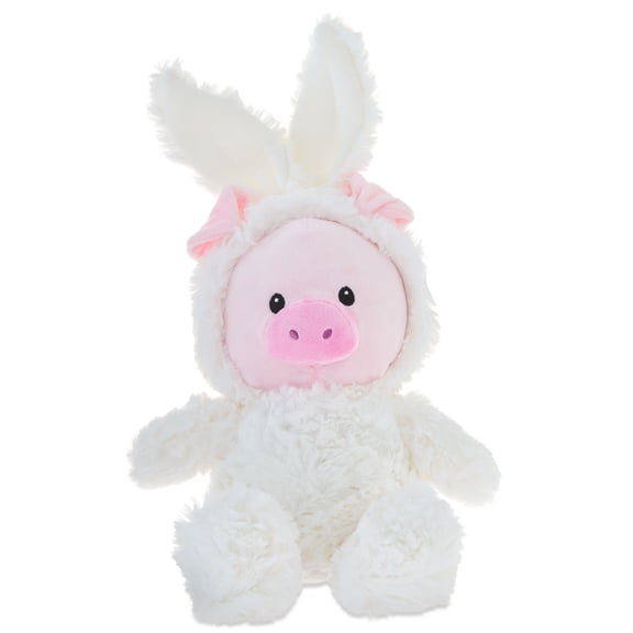 Medium Pig Plush in Bunny Hoodie, Pink and White, 15", Easter by Way To Celebrate