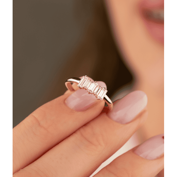 14K Solid Gold CZ Baguette Ring