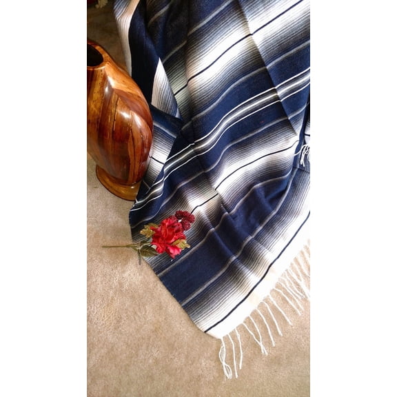 Serapa Black and white Mexican Blanket Striped Traditional EXTRA LARGE