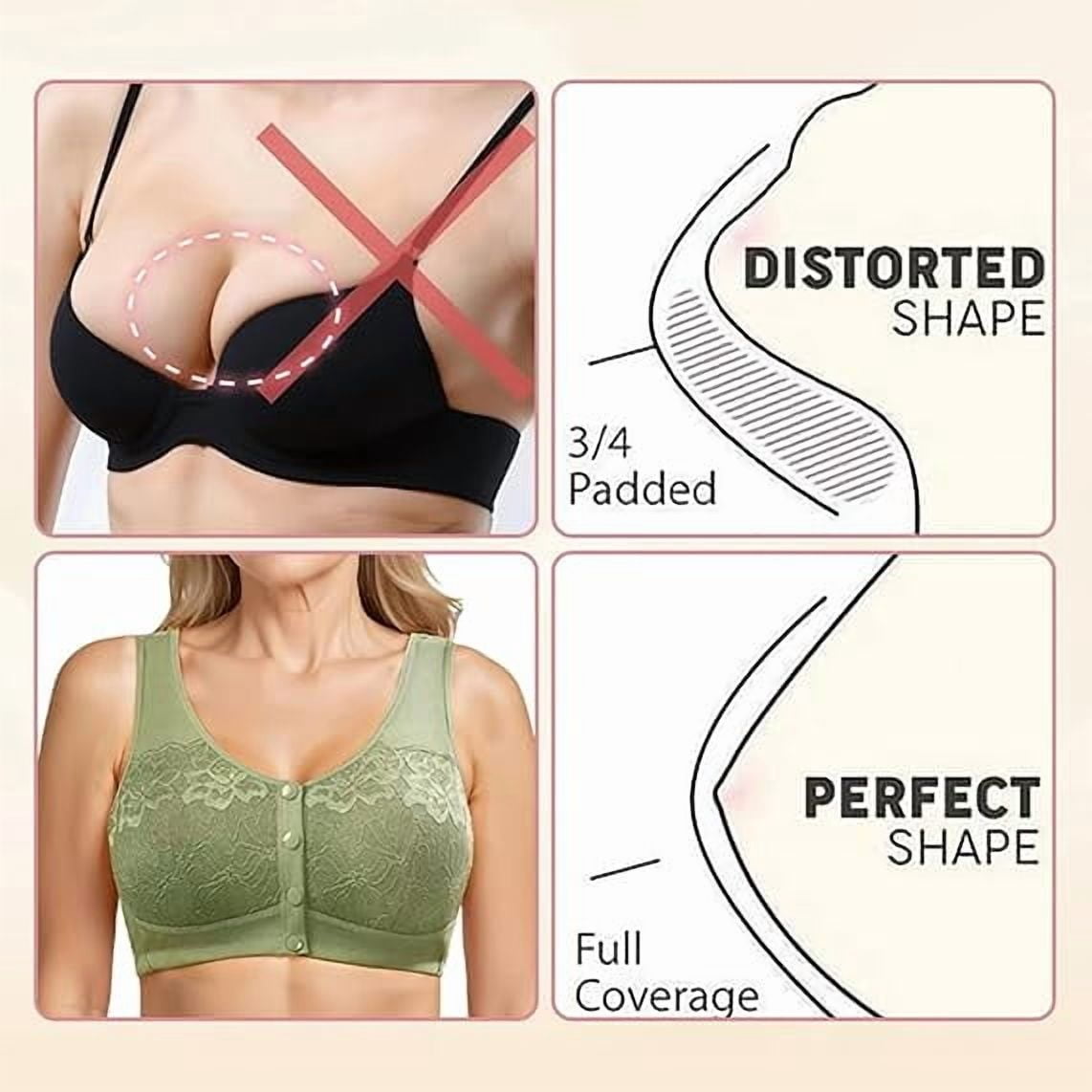 Lenocharm Bra, Posy Bra - Comfortable Front Button Wireless ShapingBra, Full Coverage Breathable CottonBra（Gray,Large）