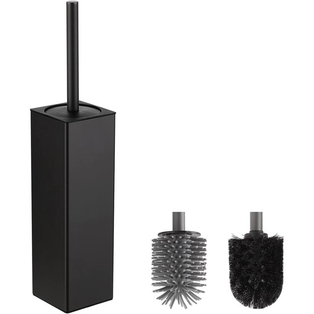Brosse WC et Sort Noire Brosse de Toilette en Silicone con 2 Têtes de Brosse pour la Salle de Bain, Carré