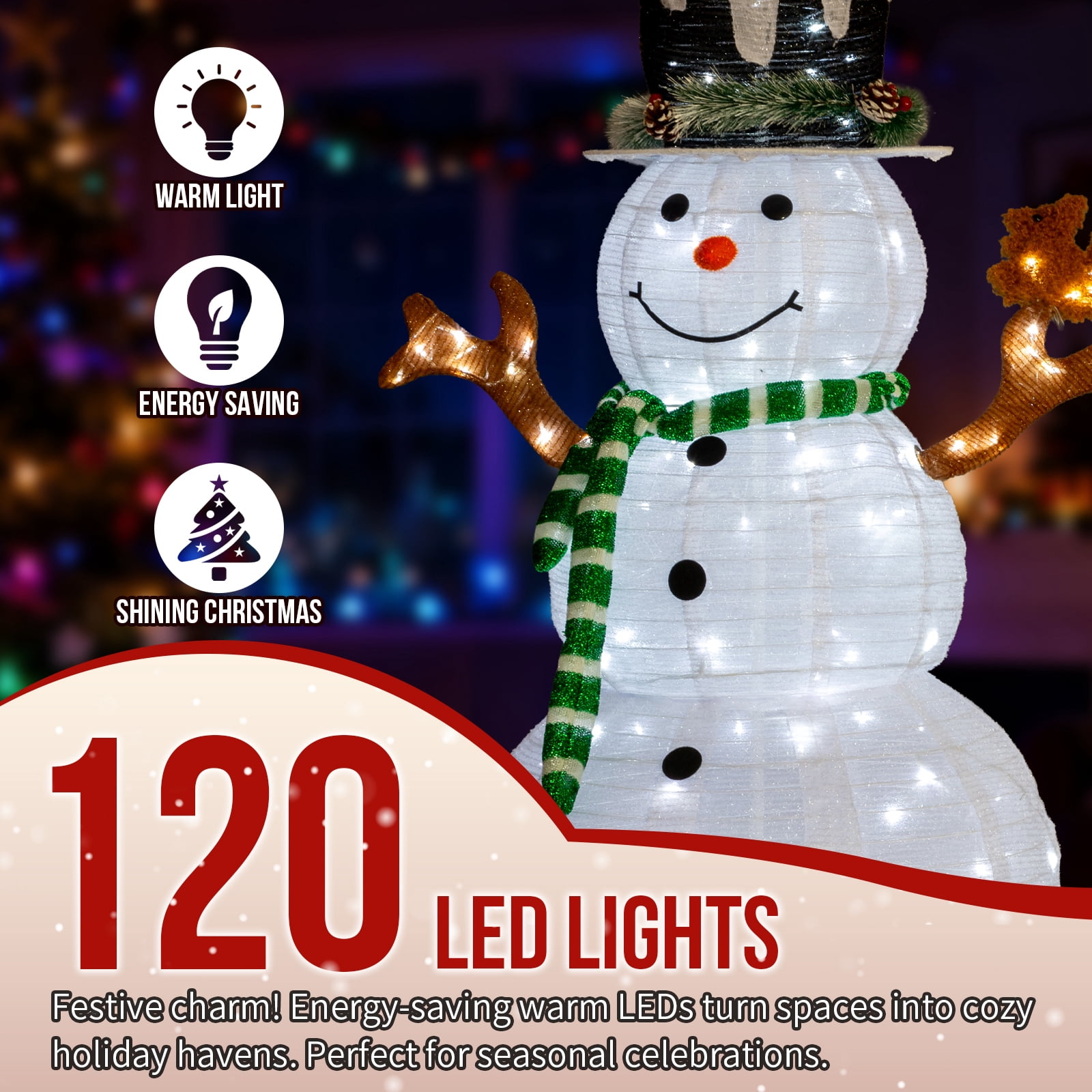 Astoutdoor 4 ft Lighted Snowman and Squirrel Christmas Yard Decoration, Pre-Lit with 120 White LEDs, Pull-Up Design, Indoor Outdoor Holiday Display