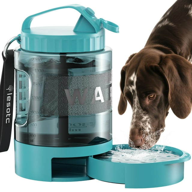 Botella de agua para perros Lesotc 2 en 1 portátil, 2,3 L, azul
