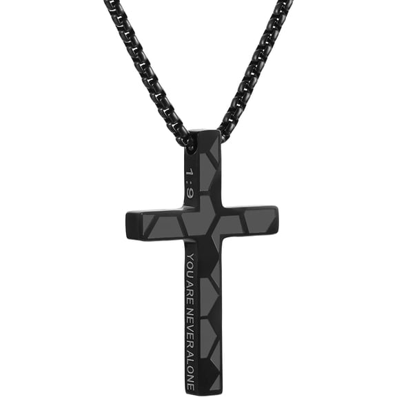 Avaner Men's Soccer Cross Necklaces: Stainless Steel Bible Verse Cross Pendant Necklace for Men Football Sports Christian Religious Faith Jewelry Easter Birthday Gifts Black