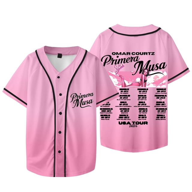 Omar Courtz Primera Musa Tour Veste de Baseball Tee Été Unisexe Col en V Manches Courtes T-Shirts, Style 5,L