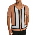 thumbnail image 2 of CLOISE Men Short Sleeve Tops Big and Tall Shirts Collared Casual Pullover Striped Summer Blouses Orange 3XL, 2 of 5