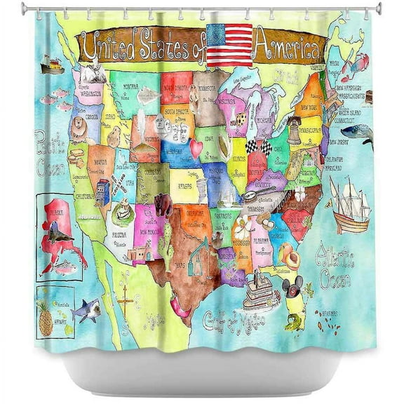 Shower Curtains - DiaNoche Designs - United States MAP Turquoise