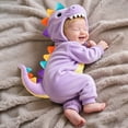 thumbnail image 2 of GiLiling Baby Dinosaur Costume Halloween Cute Hooded Onesie Outfit Toddler Boys and Girls with Colorful Spikes and Plush Tail (Purple, 1-3 Months), 2 of 9