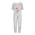 thumbnail image 3 of KIJBLAE Women's Summer Floral Print Pajama Set Short Sleeve Round Neck Two Piece Lounge Sets with Pockets Home Clothes Tracksuit Gray XXXL, 3 of 5