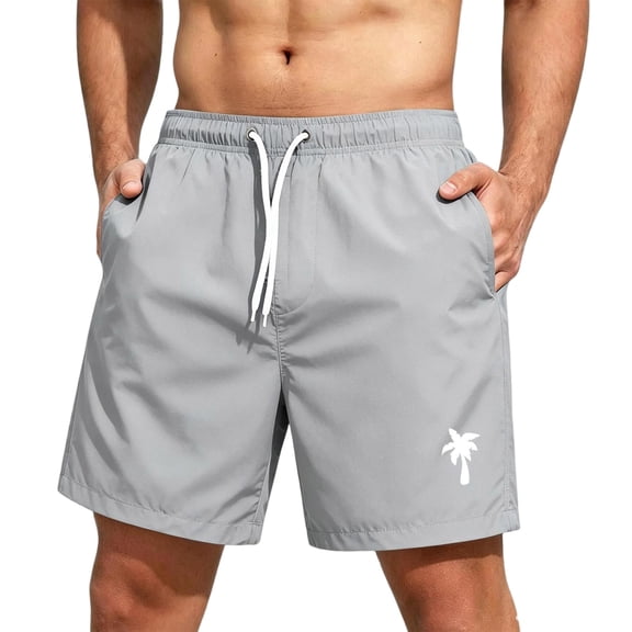 Satingcolo Men's Swim Trunks String Mid Waist Board Shorts Mesh Lining Daily Wear Shorts Quick Dry Bathing Suit With Two Pockets Light Gray L